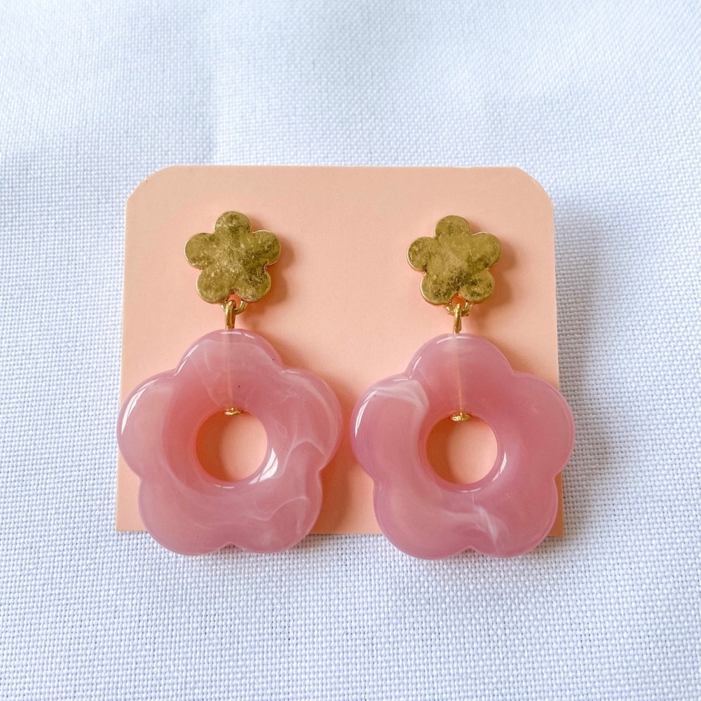 Pink and Gold Floral Earrings